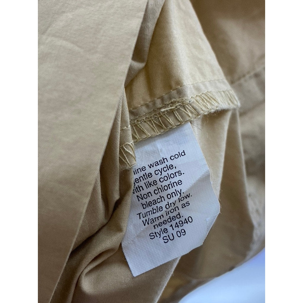 J.CREW Women's Tan Roll-Tab Elbow Sleeve Drawstring Waist Half-Button Dress SZ M