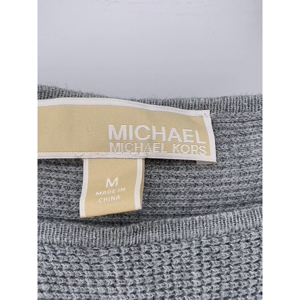 MICHAEL MICHAEL KORS Women’s Light Gray Scoop-Neck Long Sleeve Tunic Sweater SZM