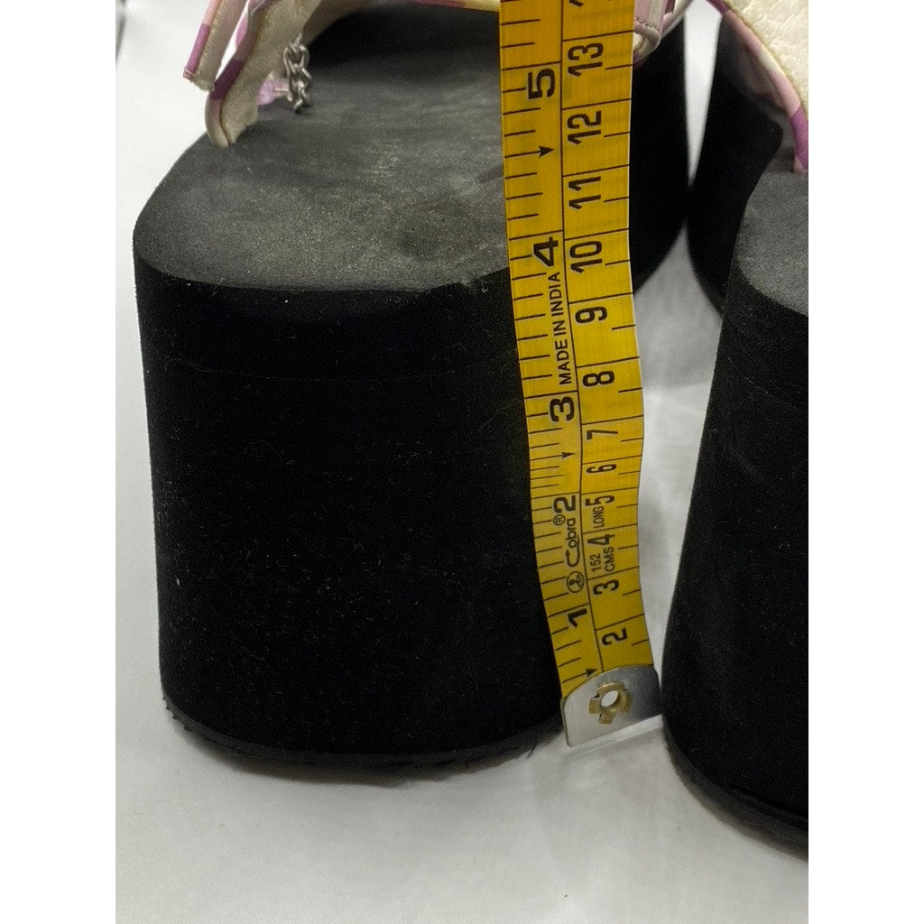 KOI FOOTWEAR Women's Pink-White Plaid Chunky Platform Ankle-Strap Sandals SZ 6