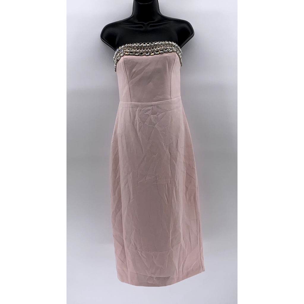 ML MONIQUE LHUILLIER Women's Pink Milana Strapless Rhinestone Midi Dress SZ 4
