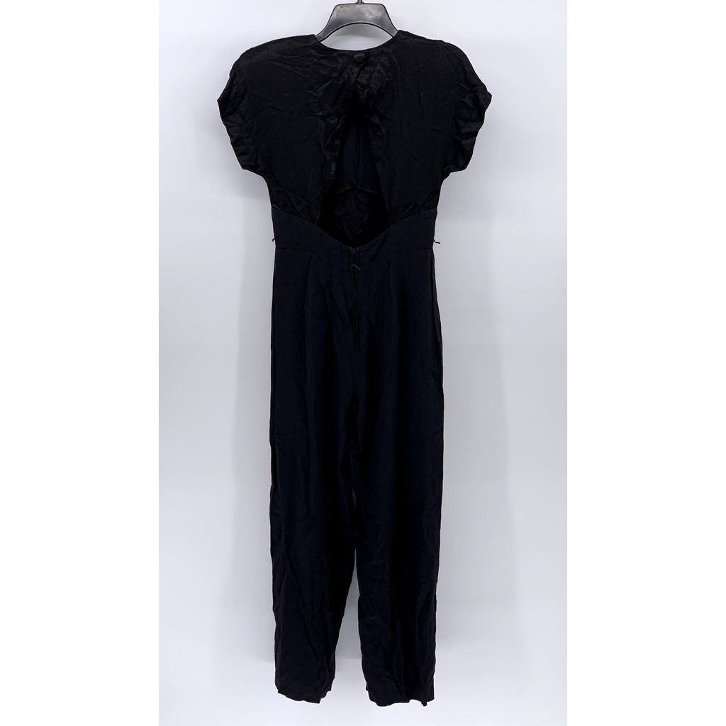 UNBRANDED Women's Black-Navy Crewneck Short Sleeve Back Cutout Jumpsuit SZ M