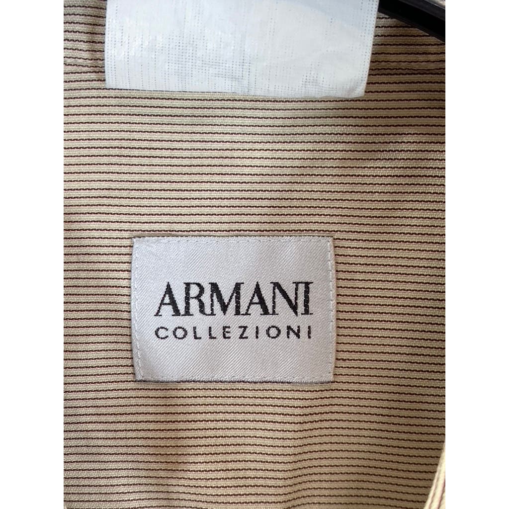 ARMANI COLLEZIONI Men's Beige Striped Button-Up Long Sleeve Dress Shirt SZ 15.5