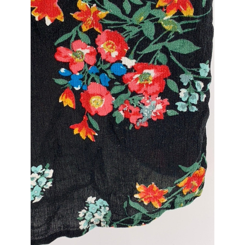 XHILARATION Women's Black Floral Textured Wrap Midi Skirt SZ S