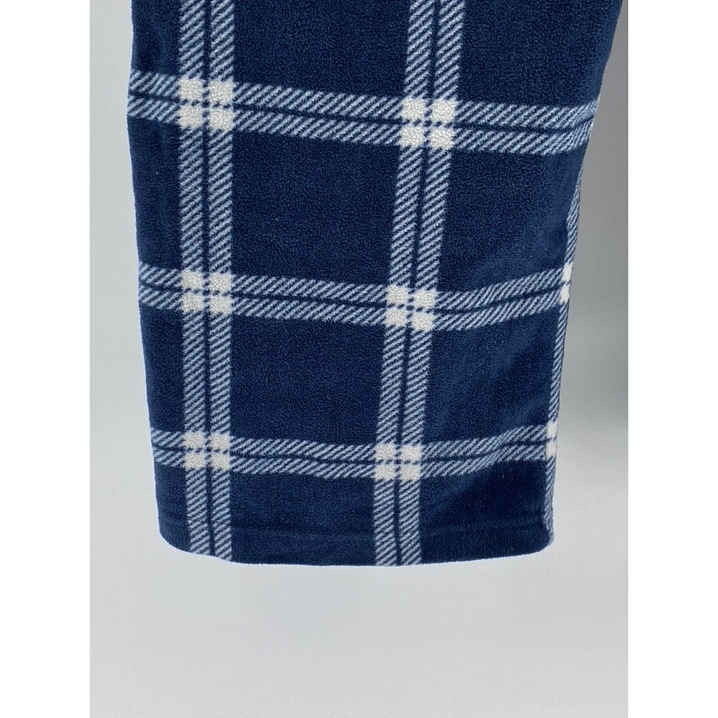 LUCKY BRAND Men's Dark Blue Checkered Fleece Relaxed-Fit Pajama Pants SZ M