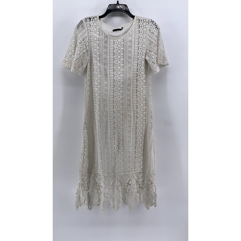 MIKAROSE Women's Cream Embroidered Lace Midi Dress SZ XS