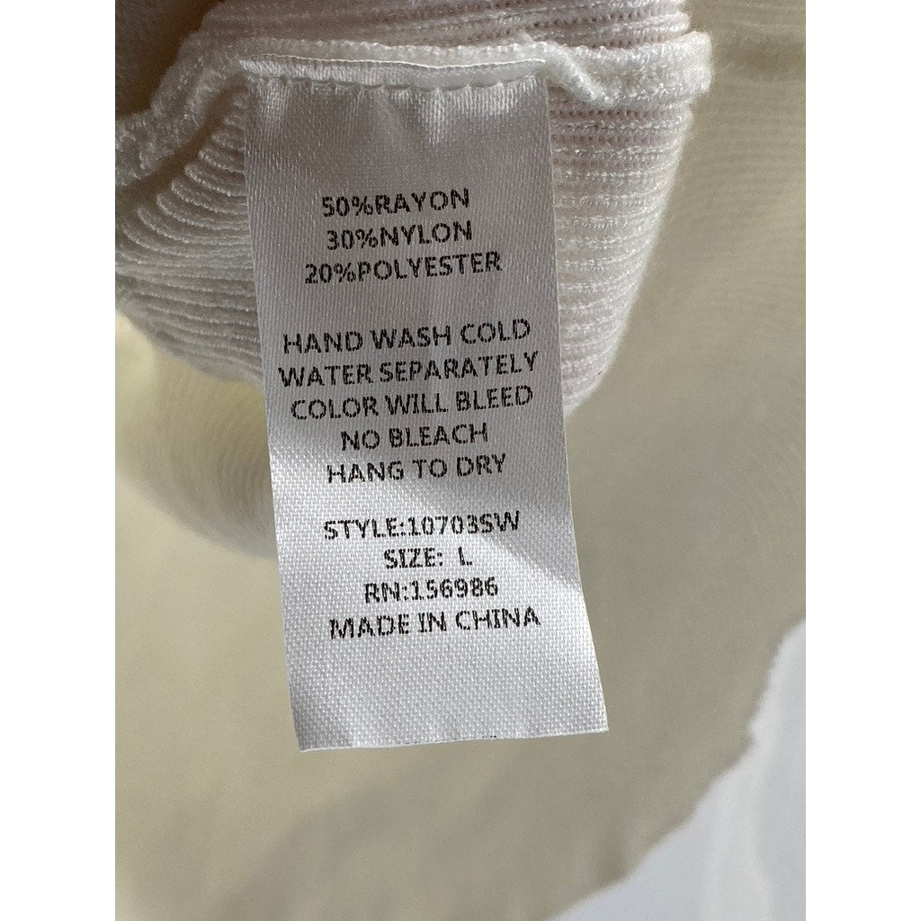 IDEM DITTO Women's White Crewneck Sheer Long Puff Sleeve Cropped Top SZ L