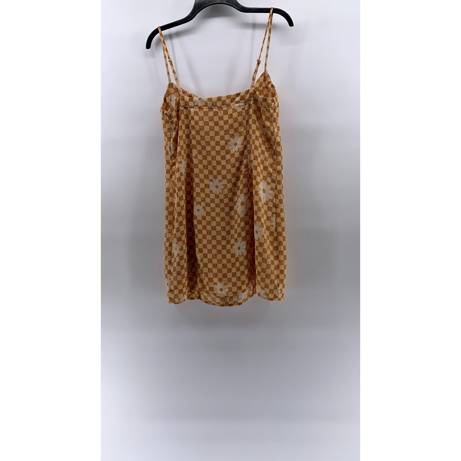 URBAN OUTFITTERS Women's Orange Checkered Daisy Print Cowl-Neck Mini Dress SZ L