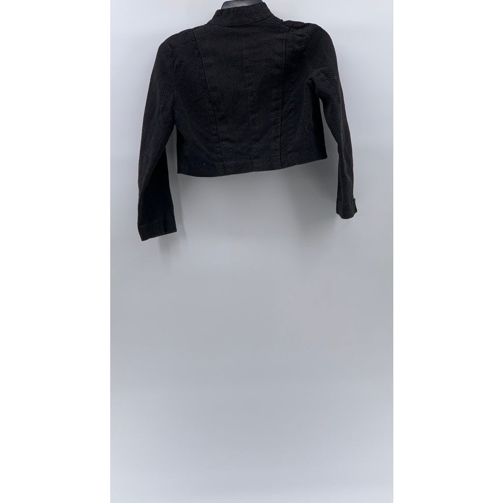 UNBRANDED Women's Black Textured Button-Up Long Sleeve Denim Cropped Jacket SZ S