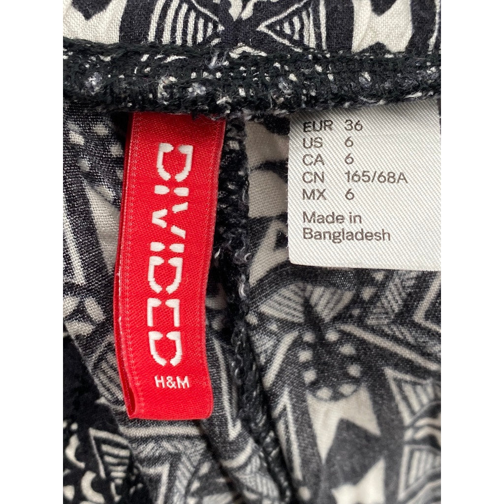DIVIDED By H&M Women's Black-White Printed Slim-Leg Relaxed Fit Pants SZ 6