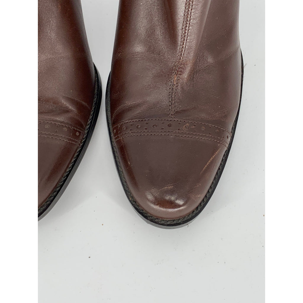 BCBGIRLS Women's Brown Leather Round-Toe Stiletto Ankle Boots SZ 9B