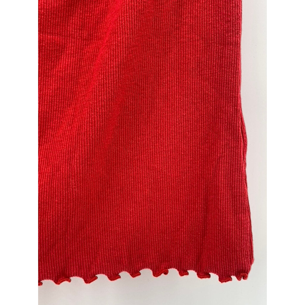 HOLLISTER Women's Red Lettuce-Trim Off-The-Shoulder Casual Short Sleeve Top SZ S