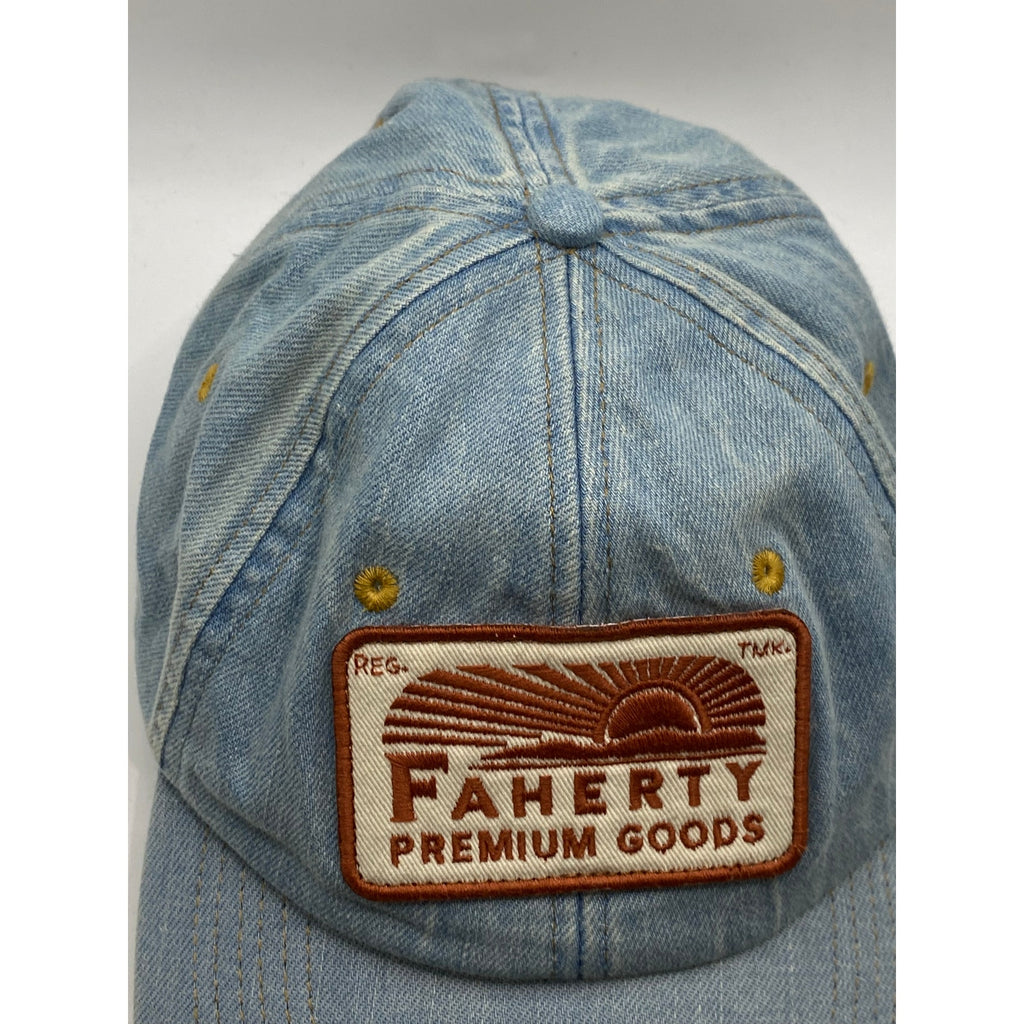 FAHERTY BRAND Men's Light Blue Denim Mountain Patch Baseball Hat SZ OS
