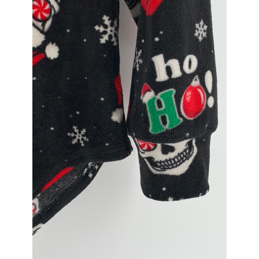 NO BOUNDARIES Women's Black Peppermint Skull Fleece Hoodie Sweater SZ M