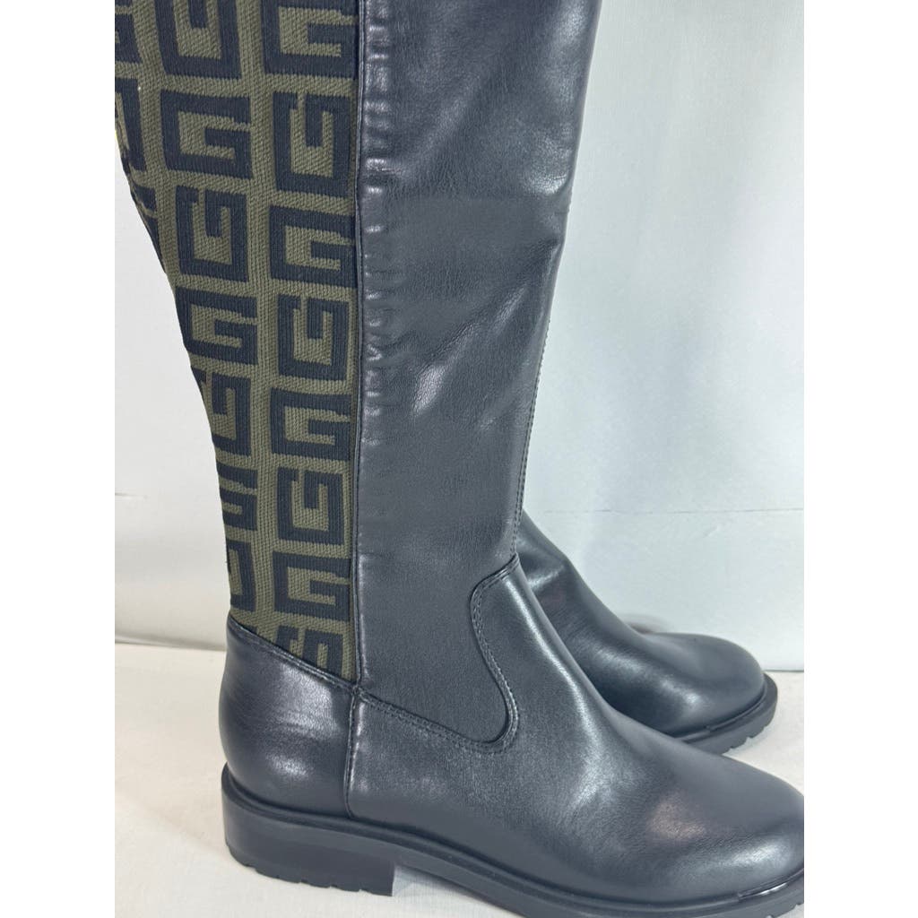 GUESS Women's Black/Taupe Remone Block-Heel Pull-on Knee High Boots SZ 6