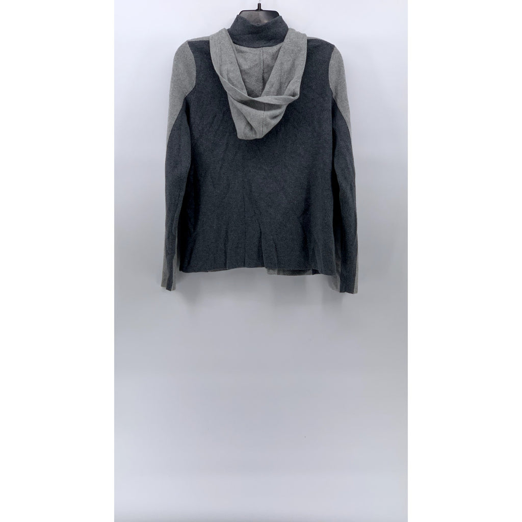 RACHEL ZOE Women's Dark-Light Gray Coloblock Knit Zip-Up Hooded Sweater SZ L