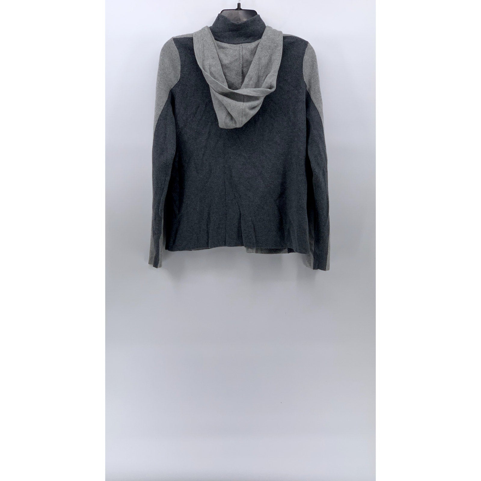 RACHEL ZOE Women's Dark-Light Gray Coloblock Knit Zip-Up Hooded Sweater SZ L