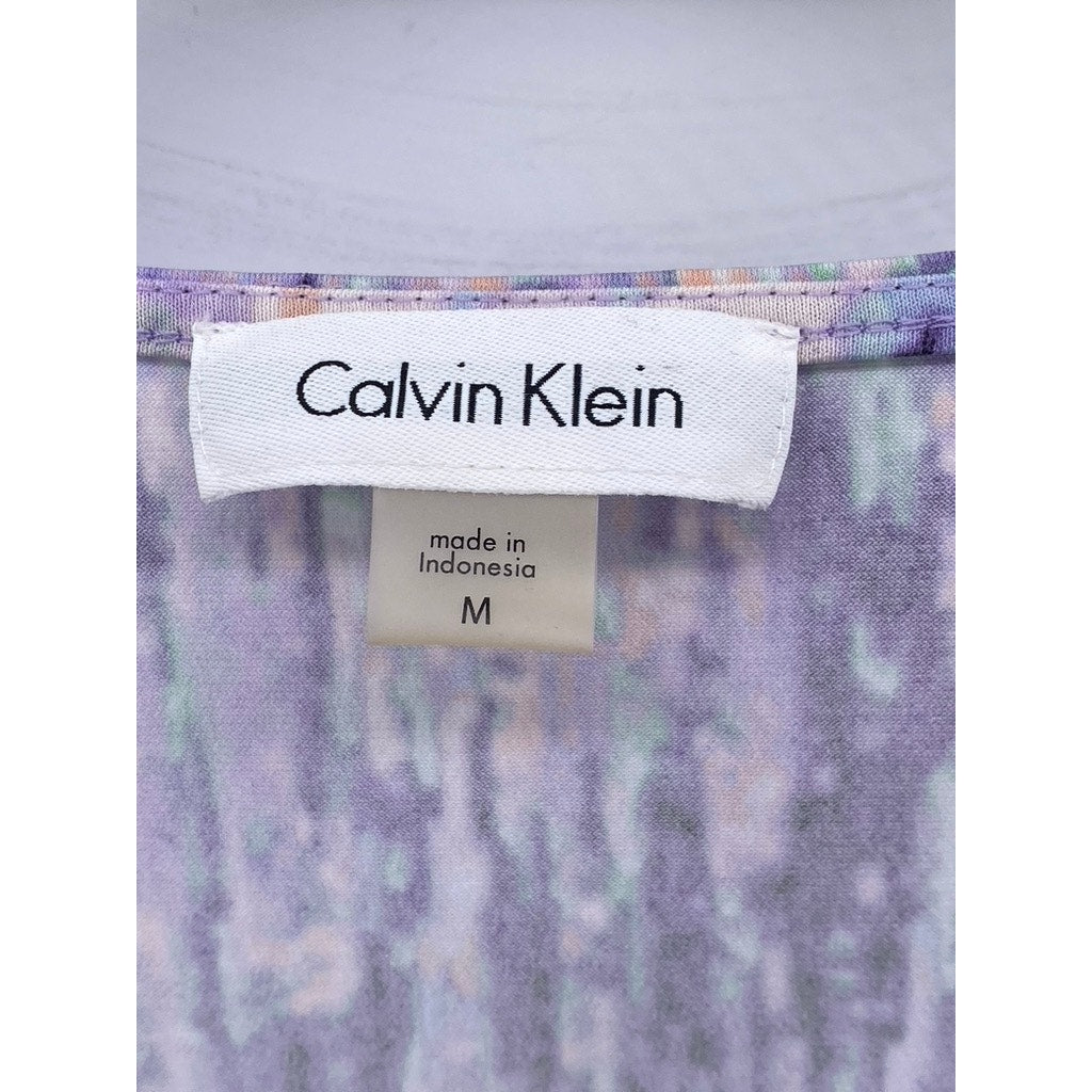 CALVIN KLEIN Women's Purple-Blue Printed Cowl Neck Sleeveless Top SZ M