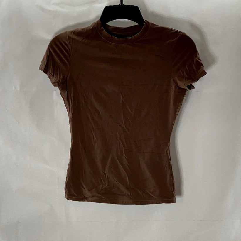 PUMIEY Women's Dark Brown Crewneck Short Sleeve Tagless Lightweight Top SZ XS