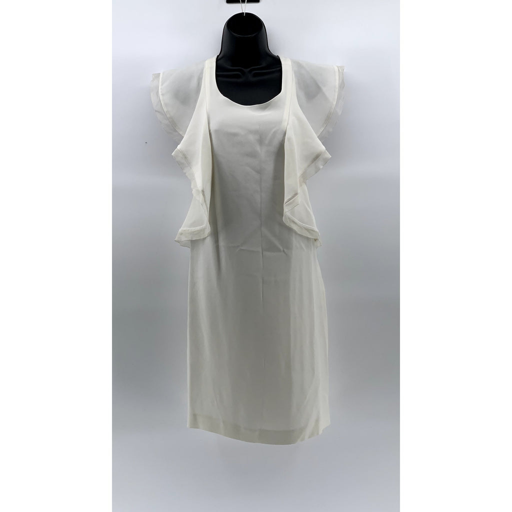 CLUB MONACO Women’s White Irina Ruffle-Sleeve Sheath Knee-Length Dress SZ 2