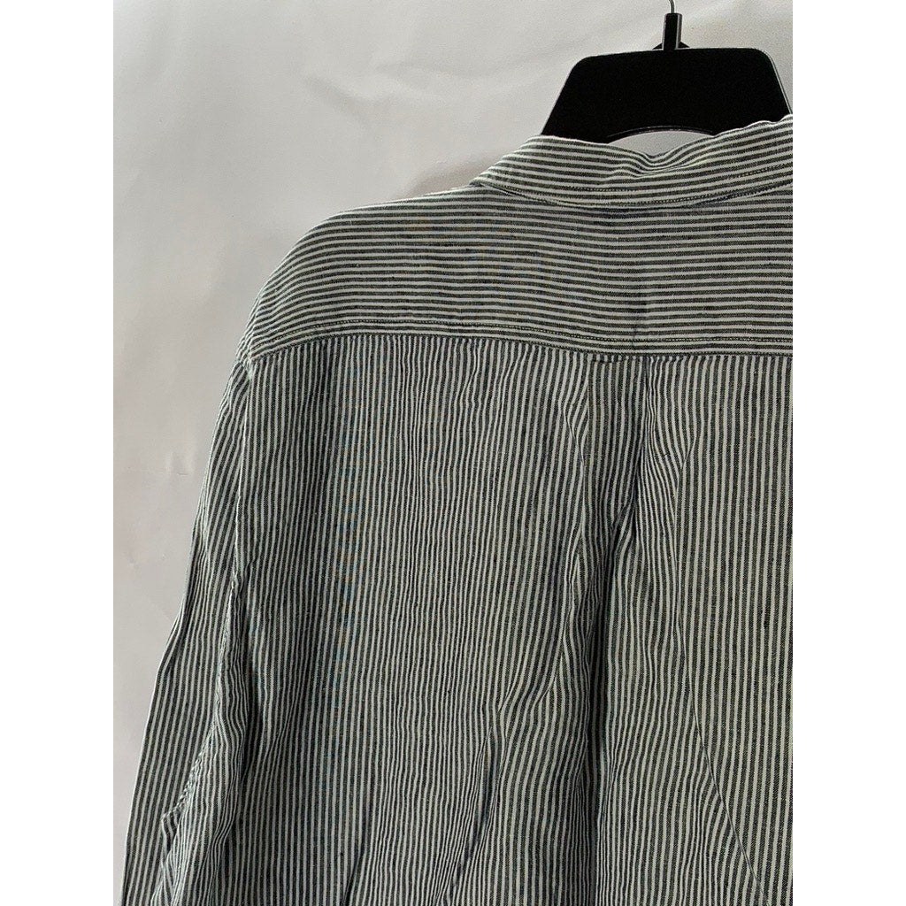 KNOWLEDGE COTTON APPAREL Men's Blue/White Pinstripe Linen Button-Up Shirt SZ 2XL