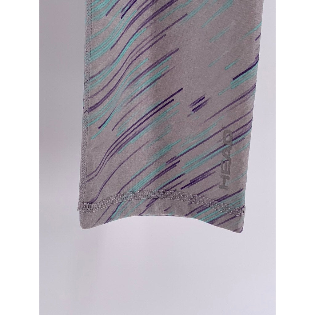 HEAD Women's Gray-Purple Printed Capri Leggings SZ S