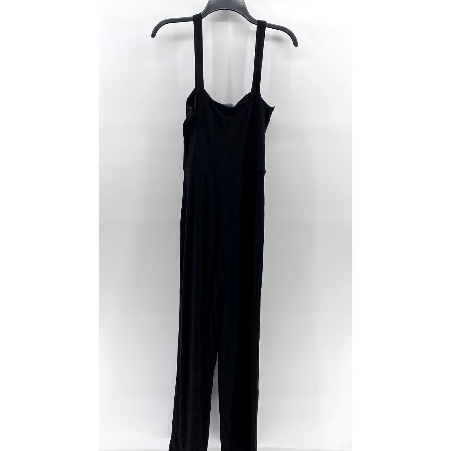 SANCTUARY Women's Black Rib Knit Straight-Neck Pull-On Cropped Jumpsuit SZ M
