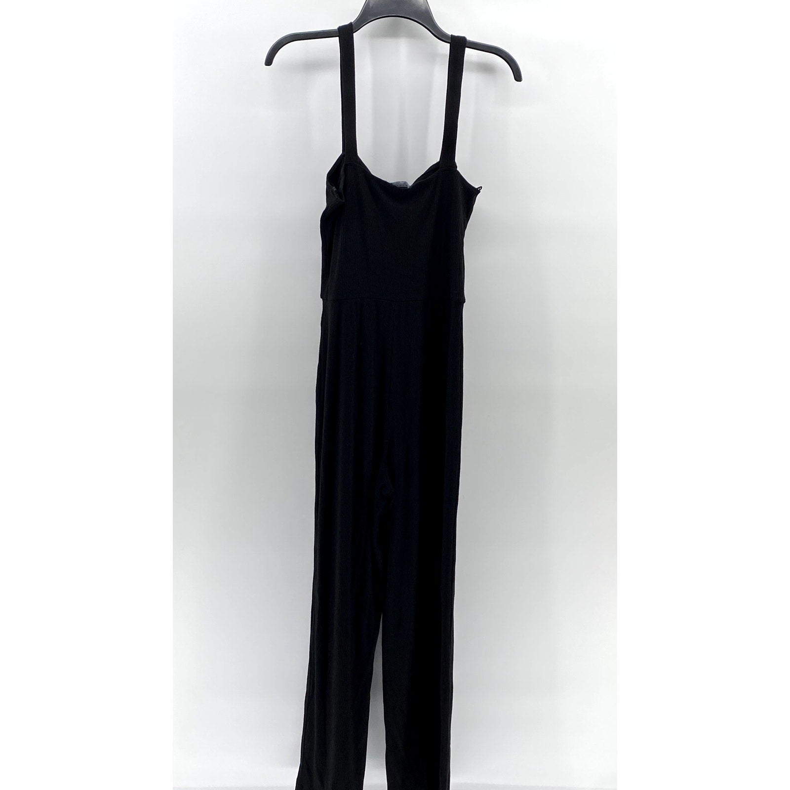 SANCTUARY Women's Black Rib Knit Straight-Neck Pull-On Cropped Jumpsuit SZ M