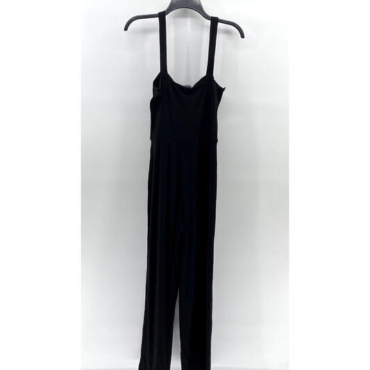 SANCTUARY Women's Black Rib Knit Straight-Neck Pull-On Cropped Jumpsuit SZ M