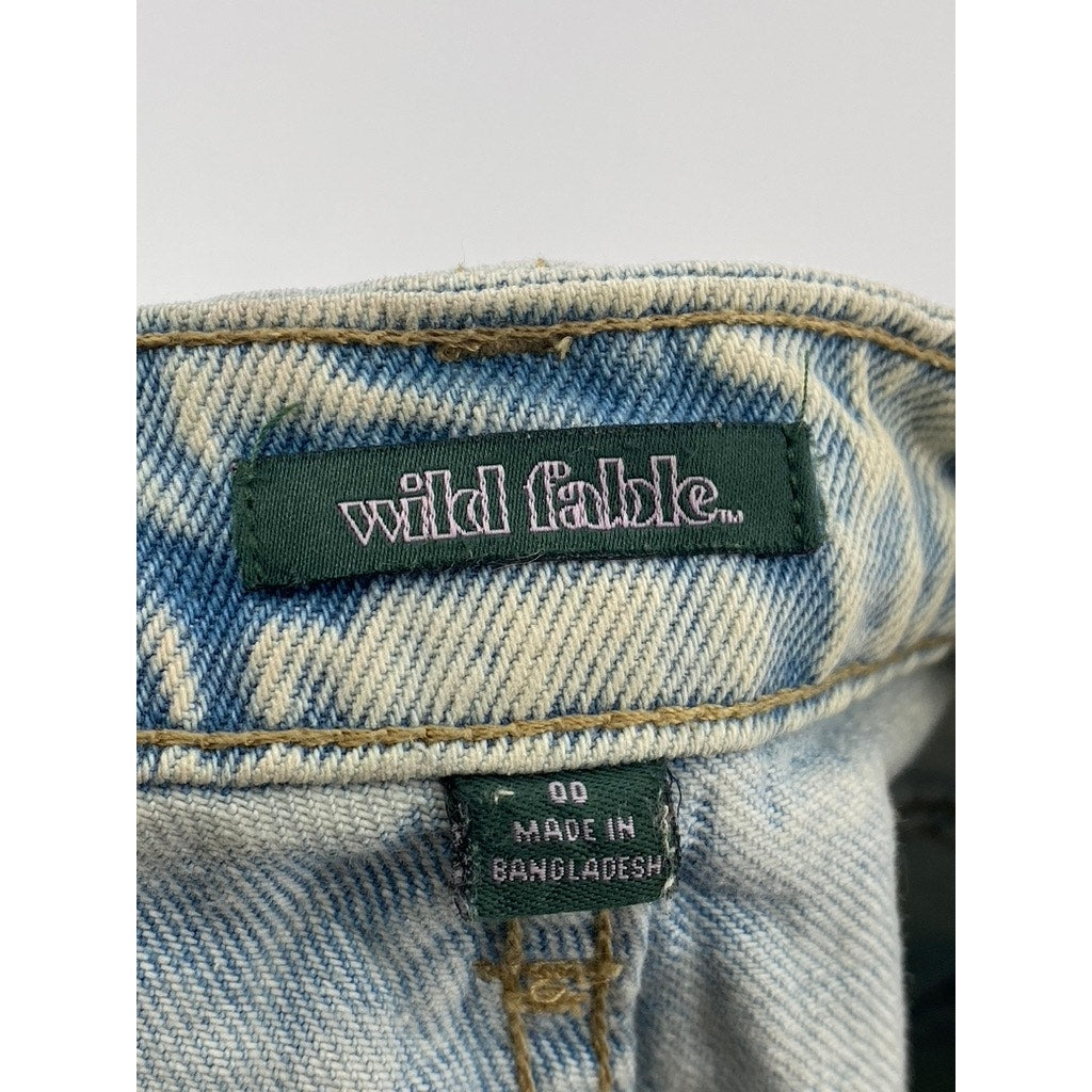 WILD FABLE Women's Light Blue Frayed Asymmetrical Waist High-Rise Shorts SZ 00