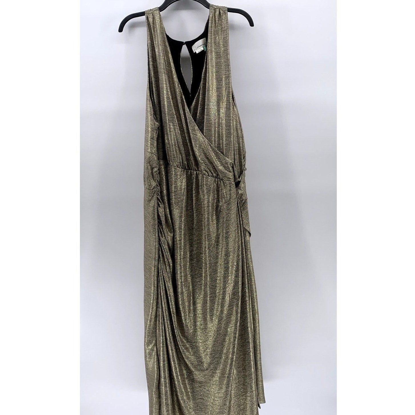 BY ANTHROPOLOGIE Women's Plus Gold Metallic Side-Ruched Midi Dress SZ 3X
