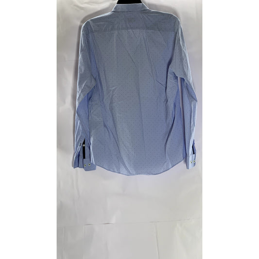 MARCS Men's Light Blue Micro Dot Regular Fit Button-Up Long Sleeve Shirt SZ M