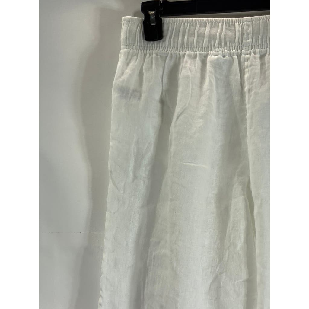 CYNTHIA ROWLEY Women's White Linen Cropped Wide Leg Pull-On Pants SZ M