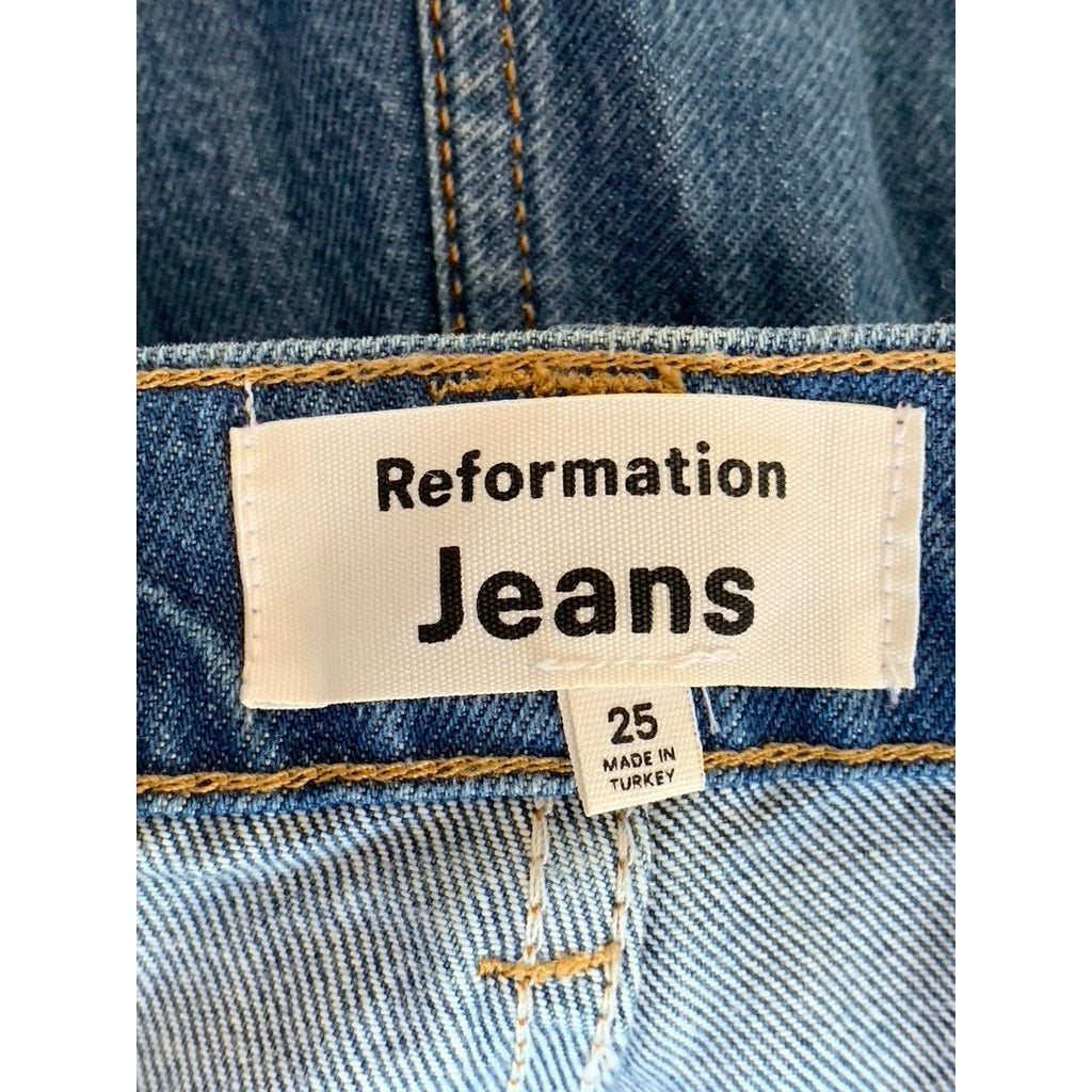 REFORMATION JEANS Women's Dark Blue Leah Seamed High-Rise Wide-Leg Jeans SZ 25