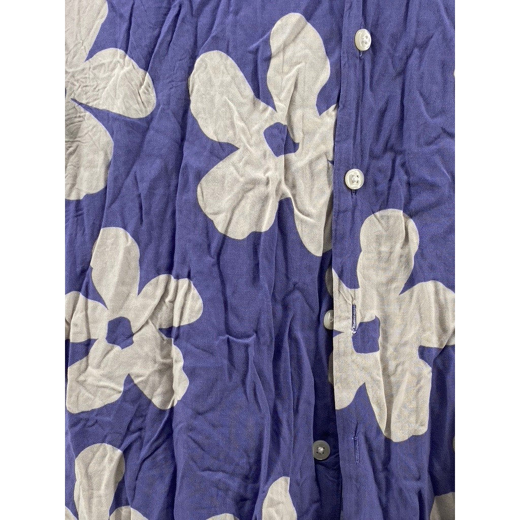 JACK & JONES Men's Blue-White Jorlagos Floral Button-Up Short Sleeve Shirt SZ L