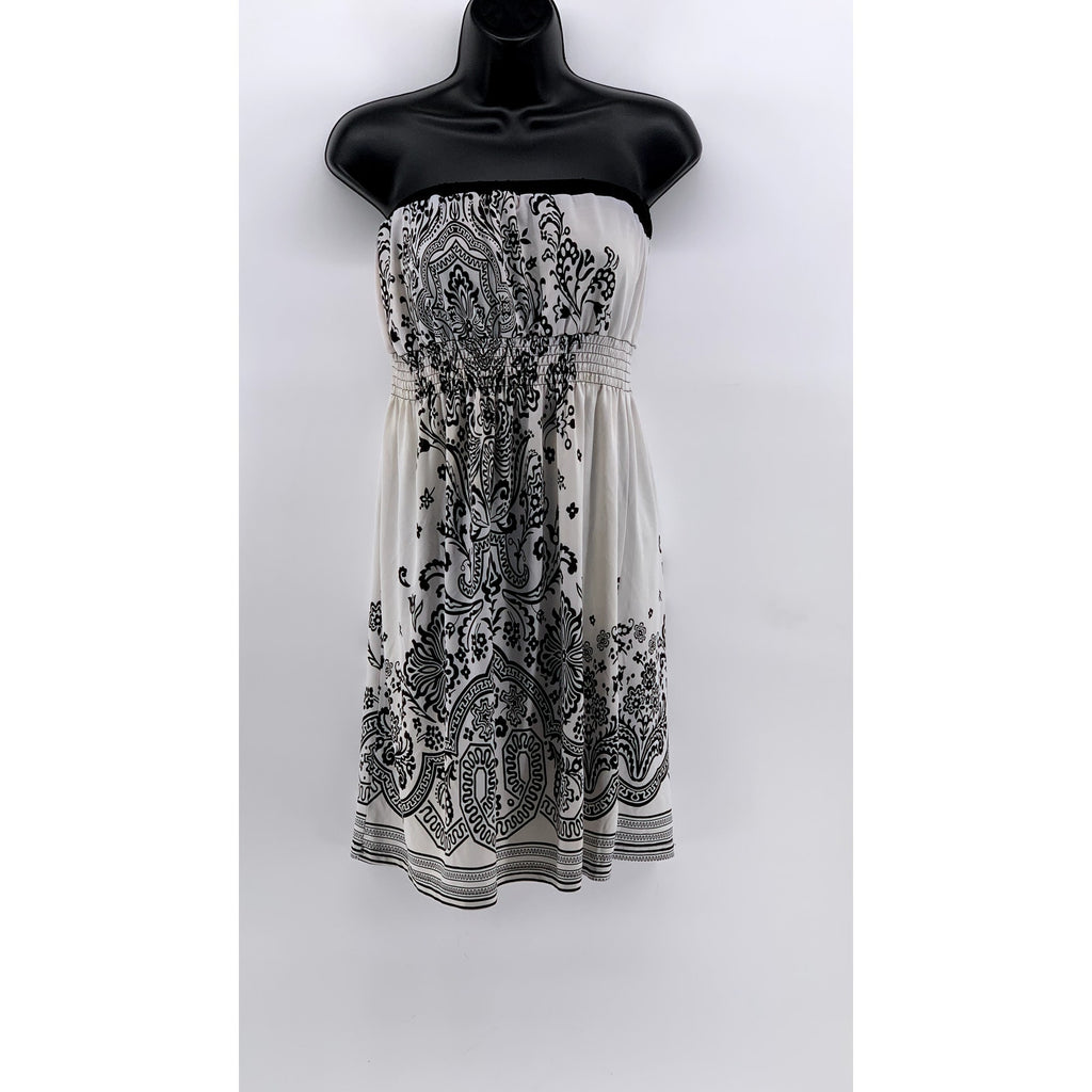 WET SEAL Women's Black-White Y2K Printed Strapless Dress SZ XS