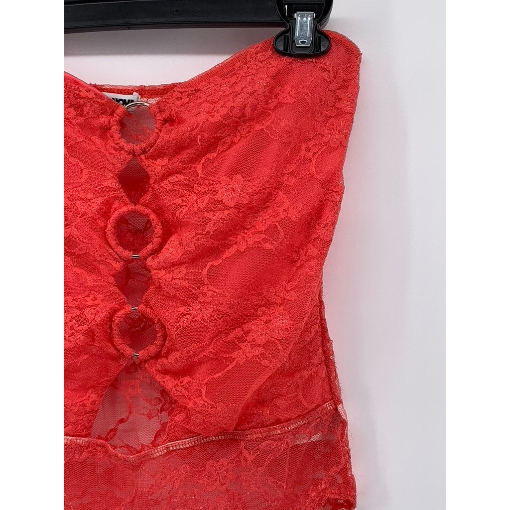 FASHION NOVA Women's Red Lace Cutout Strapless Bodysuit SZ XL