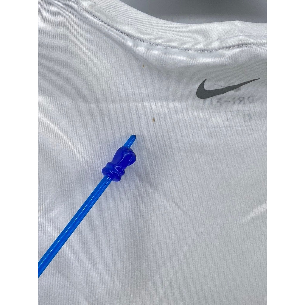 NIKE Women's White Crewneck Dri-Fit Large Swoosh Short Sleeve Running Top SZ M