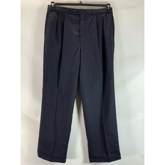 LAUREN RALPH LAUREN Men's Navy Total Comfort Wool Pleated Dress Pants SZ 34x32