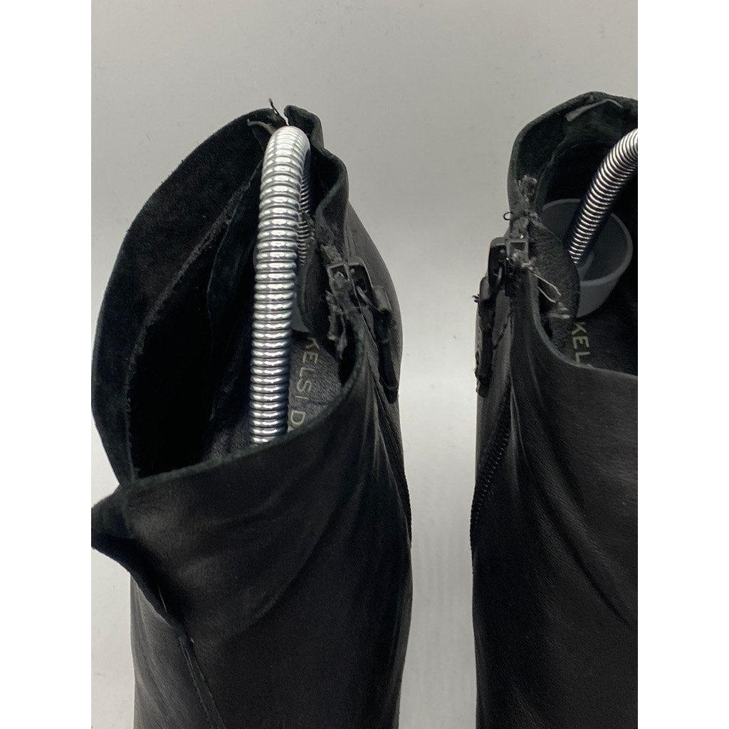 KELSI DAGGER BROOKLYN Women's Black Leather Round-Toe Heeled Ankle Bootie SZ 7.5