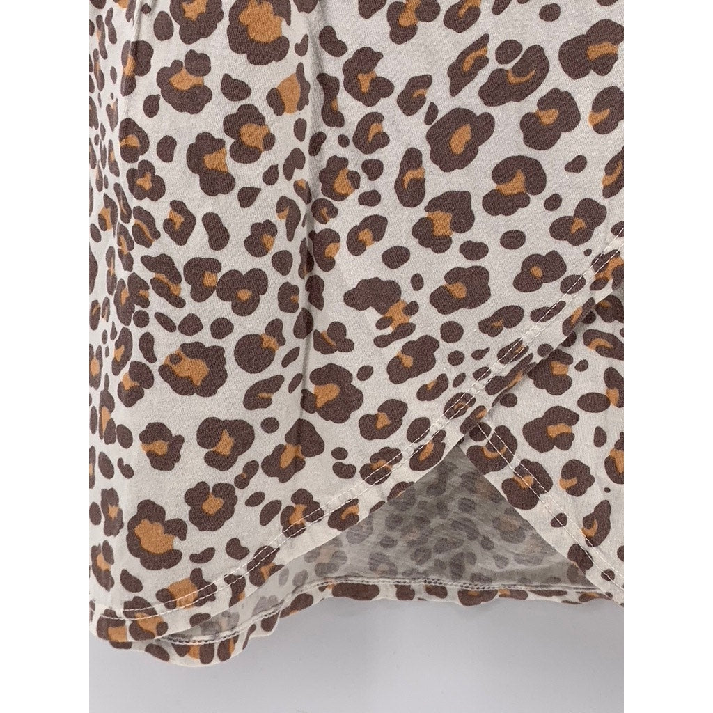 DOLAN Women's White-Brown Cheetah Print Scoop-Neck Sleeveless Top SZ M