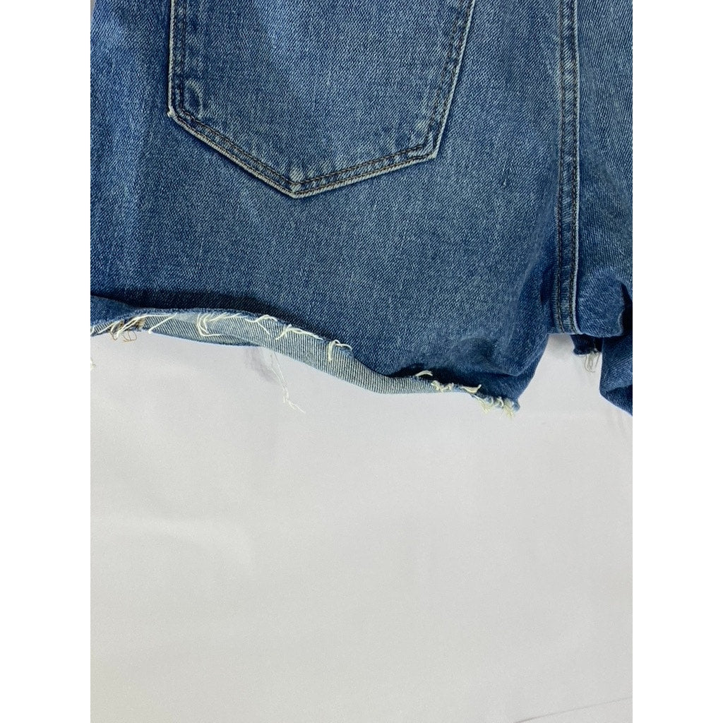 MADEWELL Women's Dark Blue Distressed Button-Fly High-Rise Denim Shorts SZ 26