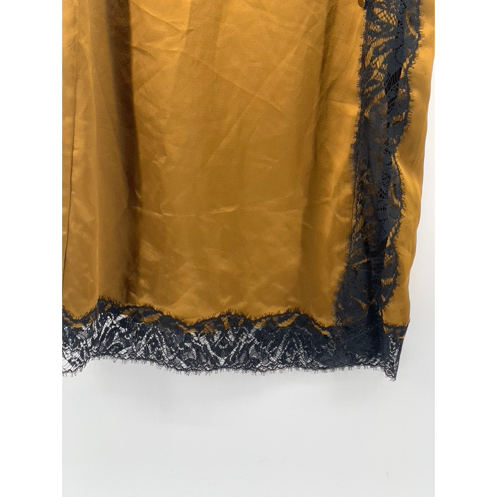 VICTORIA SECRET Women's Gold-Black Lace-Trim High-Rise Straight Midi Skirt SZ XS