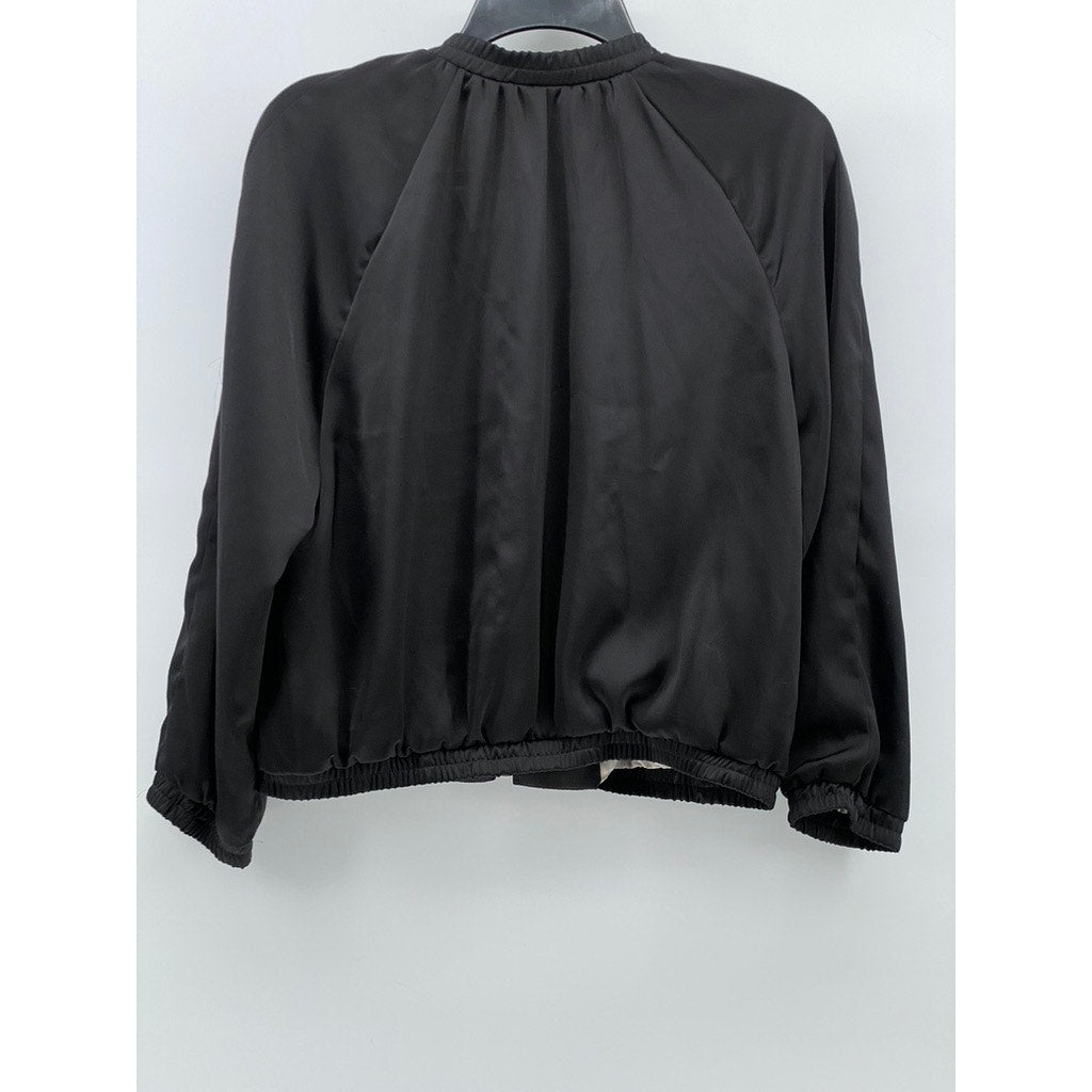 H&M Women's Black Collarless Long Sleeve Zip-Up Bomber Jacket SZ 6