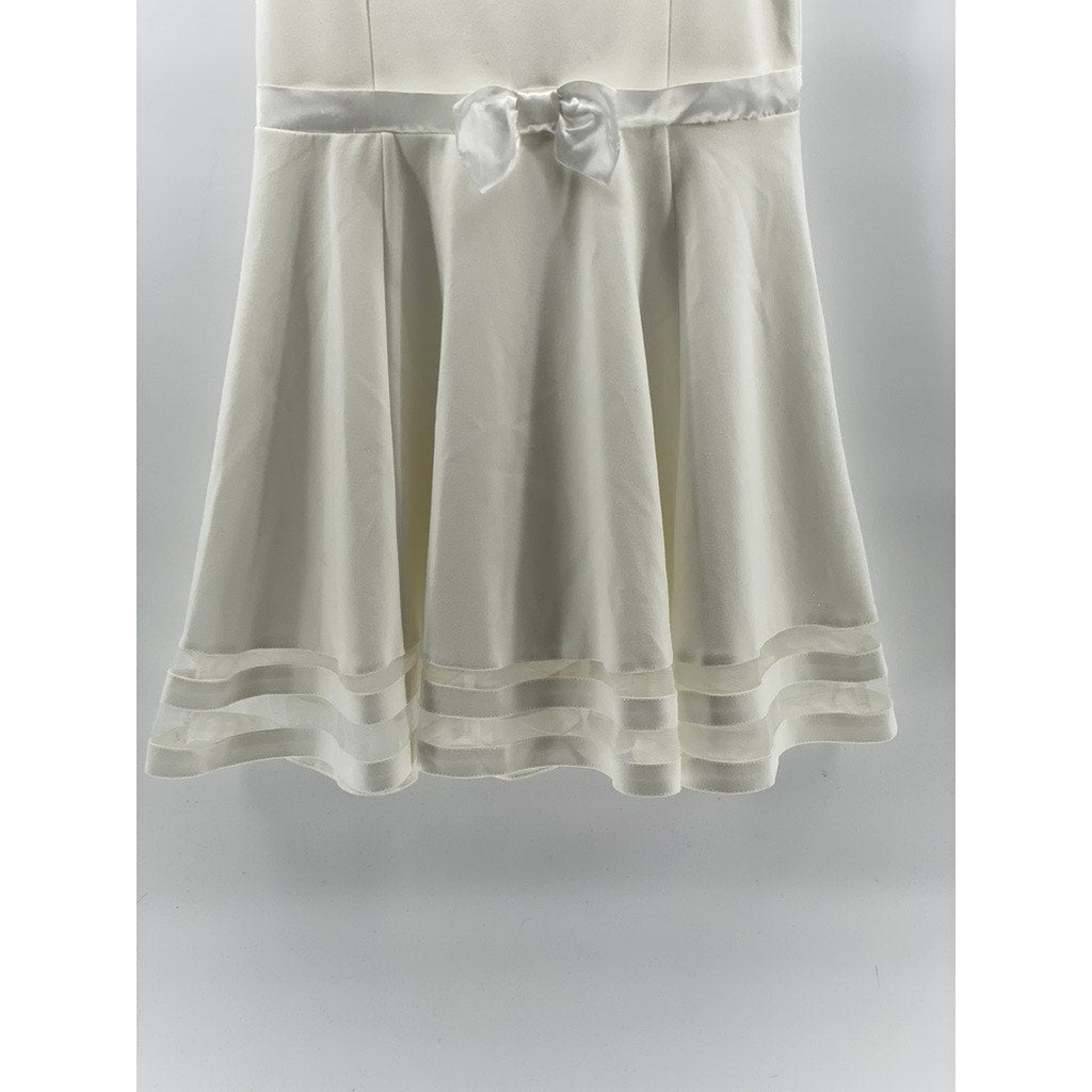 CALVIN KLEIN Girls' White Mesh Crewneck Sleeveless Fit & Flare Dress SZ 14