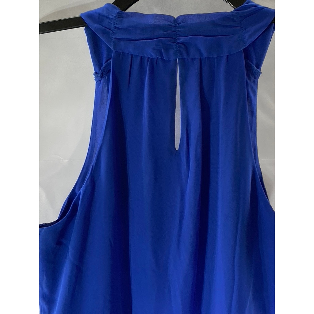 H&M Women's Royal Blue Scoop-Neck Sheer Sleeveless Mini Dress SZ 6