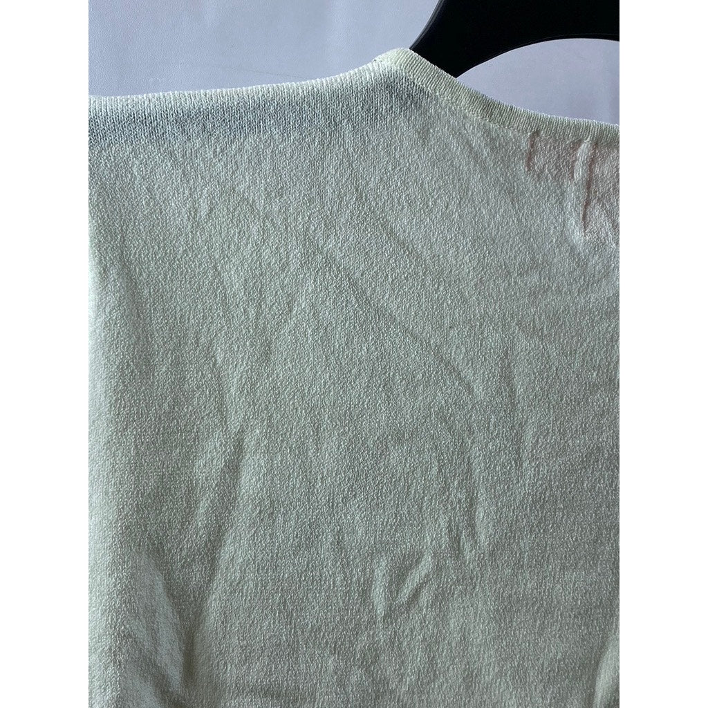 PINK POODLE Women's Cream Embroidered Faux Pearl Embellished 3/4 Sleeve Top SZ M