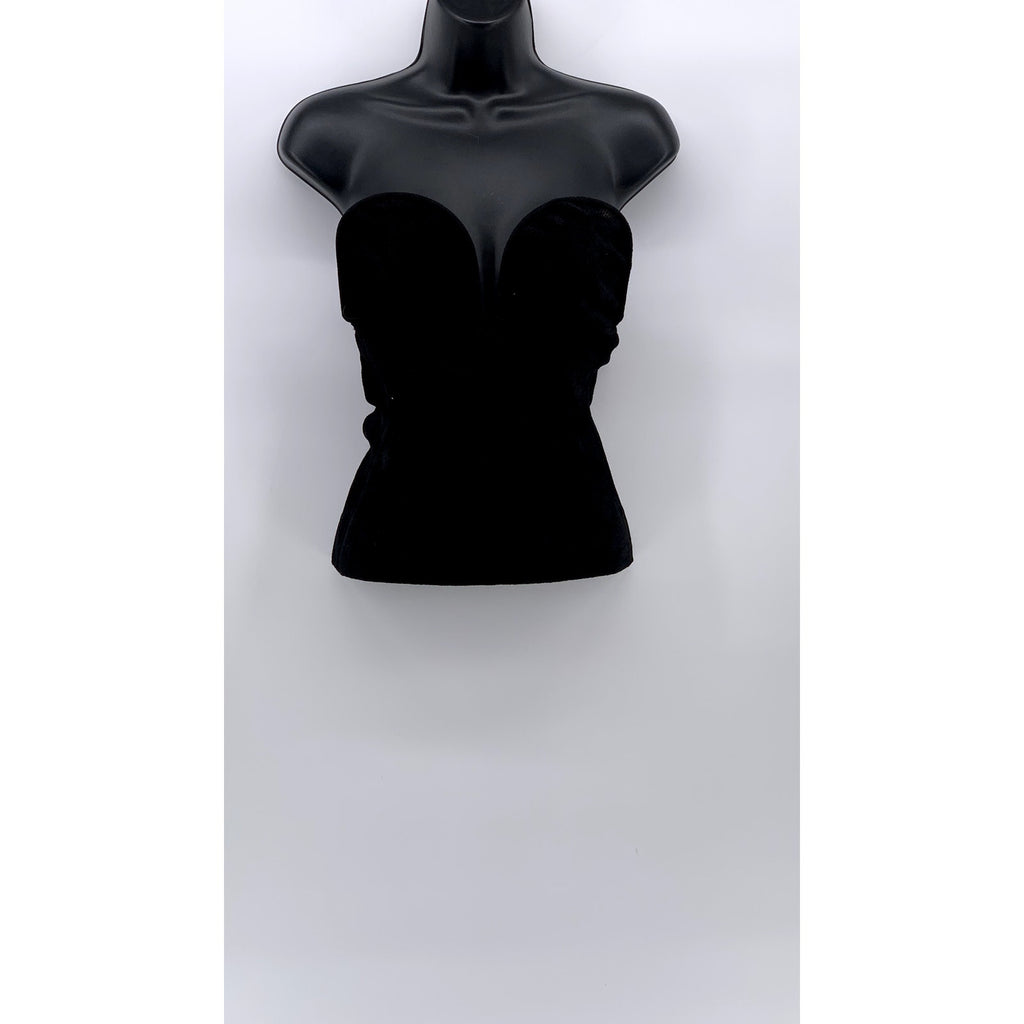 MARC JACOBS Women's Black Rib Knit Velour V-Neck Strapless Top SZ S