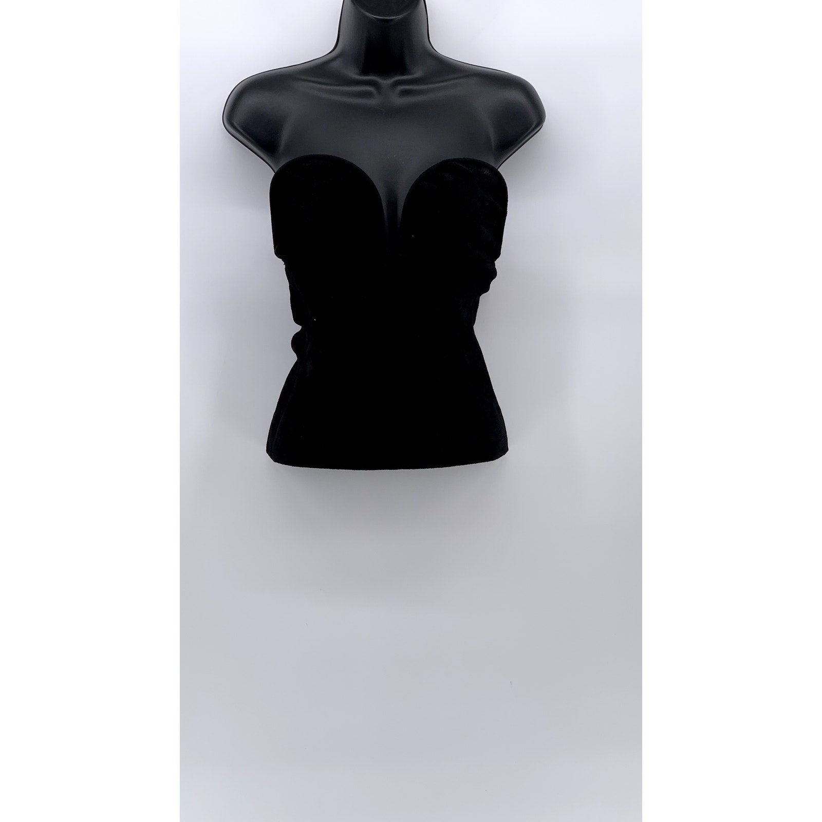 MARC JACOBS Women's Black Rib Knit Velour V-Neck Strapless Top SZ S