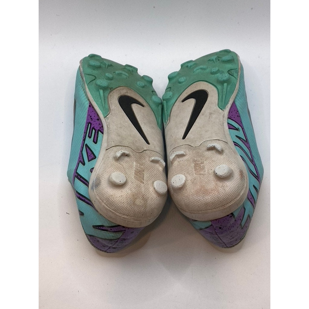 NIKE Kids' Hyper Turquoise Mercurial Vapor 15 Round-Toe Strap Soccer Cleats SZ13