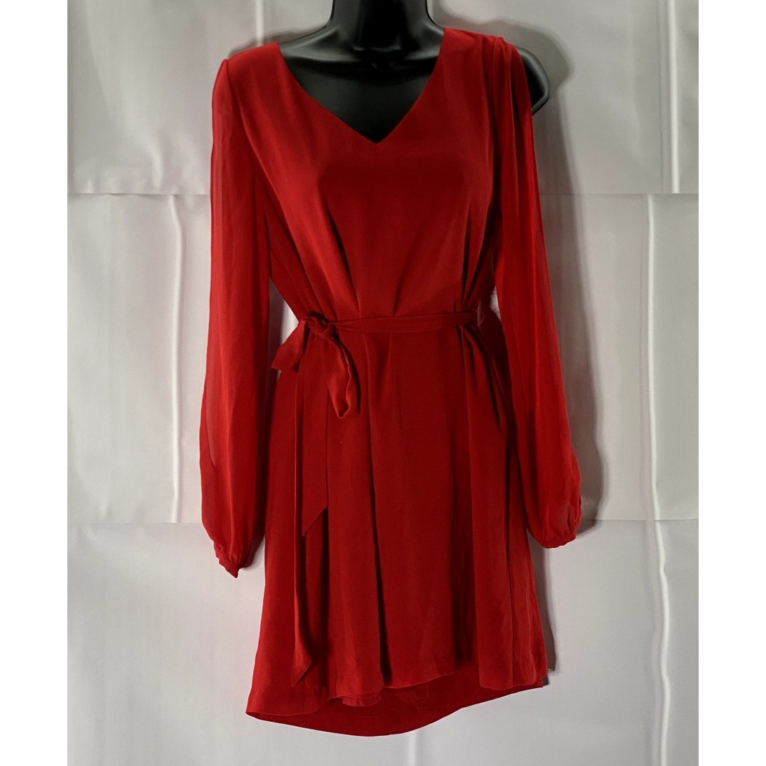 NAKED ZEBRA Women's Red V-Neck Cutout long Sleeve Tie-Waist Mini Dress SZ M